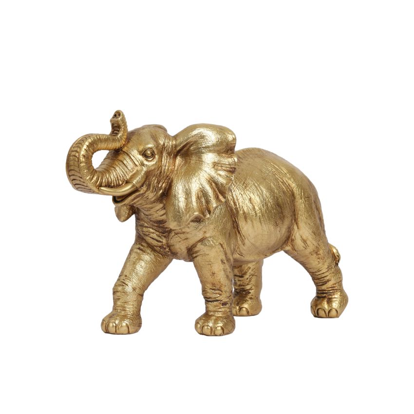 Regal Golden Polyresin Elephant Showpiece | 7 x 12 inches