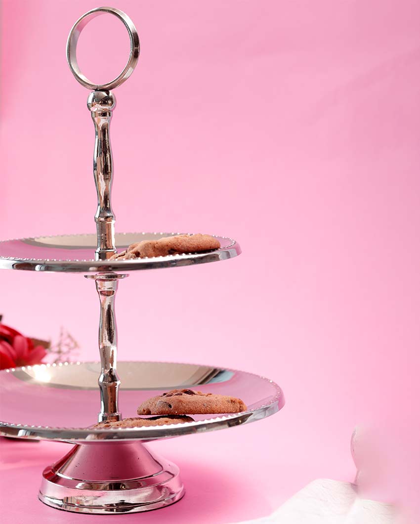 Stylish Silver Shade Two-Tier Cake & Cookie Stand | 8 x 9 inches