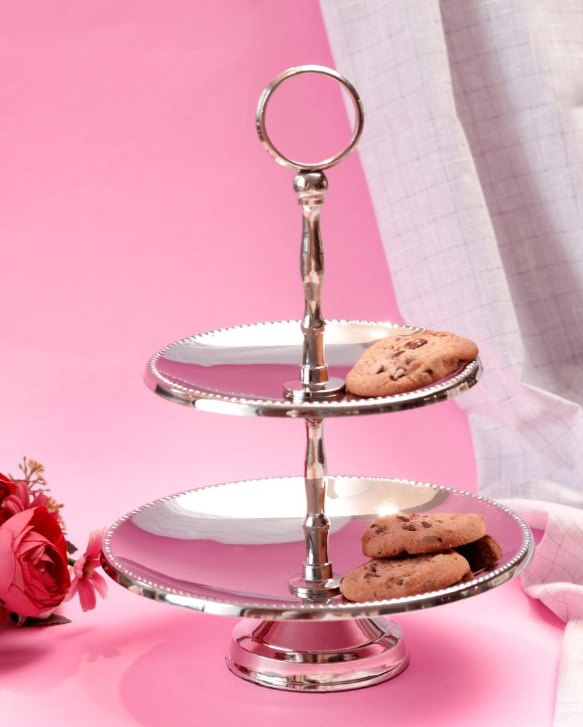 Stylish Silver Shade Two-Tier Cake & Cookie Stand | 8 x 9 inches
