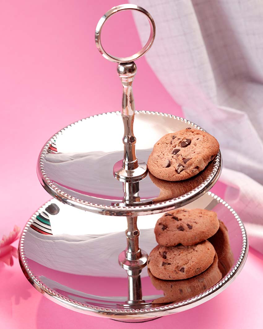 Stylish Silver Shade Two-Tier Cake & Cookie Stand | 8 x 9 inches