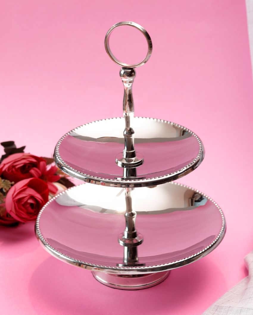 Stylish Silver Shade Two-Tier Cake & Cookie Stand | 8 x 9 inches