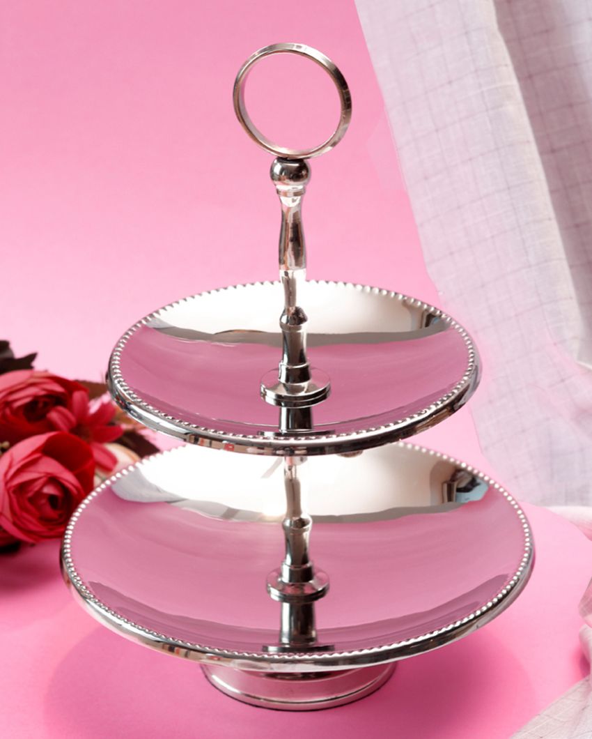 Stylish Silver Shade Two-Tier Cake & Cookie Stand | 8 x 9 inches