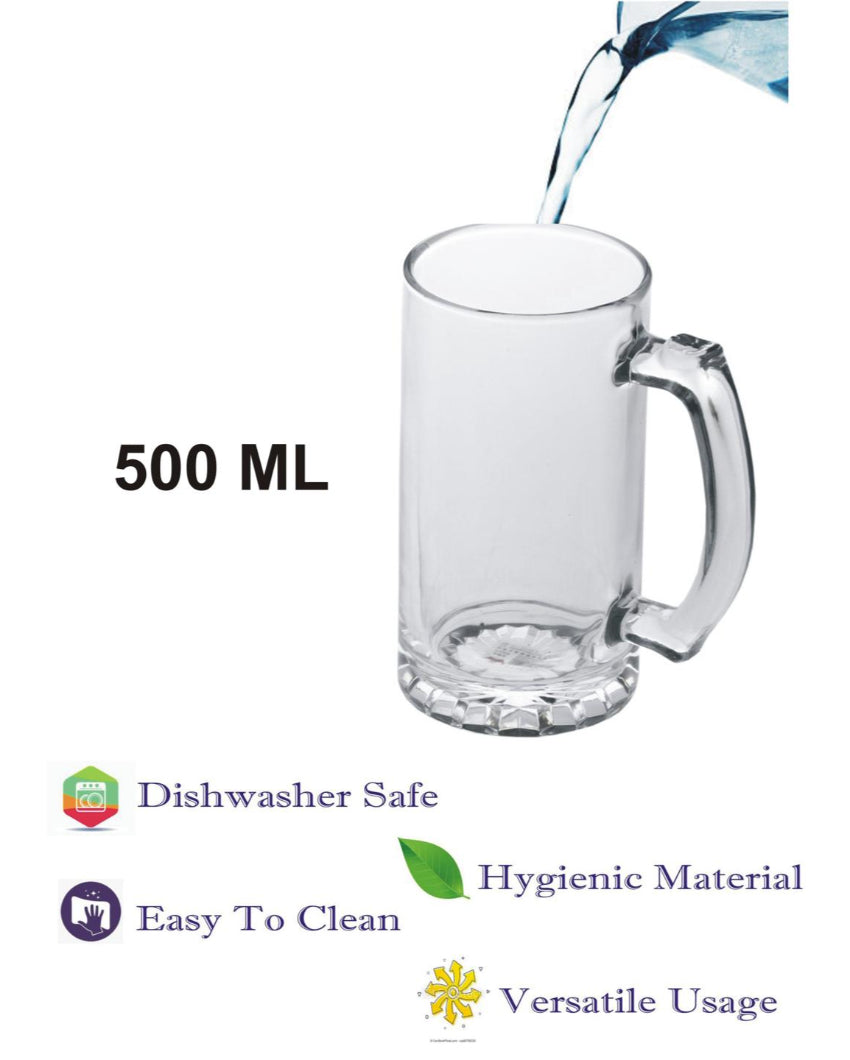 Sturdy Build Clear Glass Beer Mugs | 500ml | 4 x 6 inches