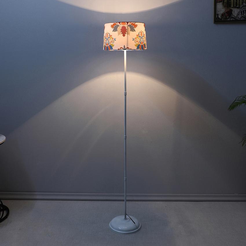Rustic English Oak Print with Satin Shade Design Metal Base Foldable Floor Lamp | 12 x 57 inches