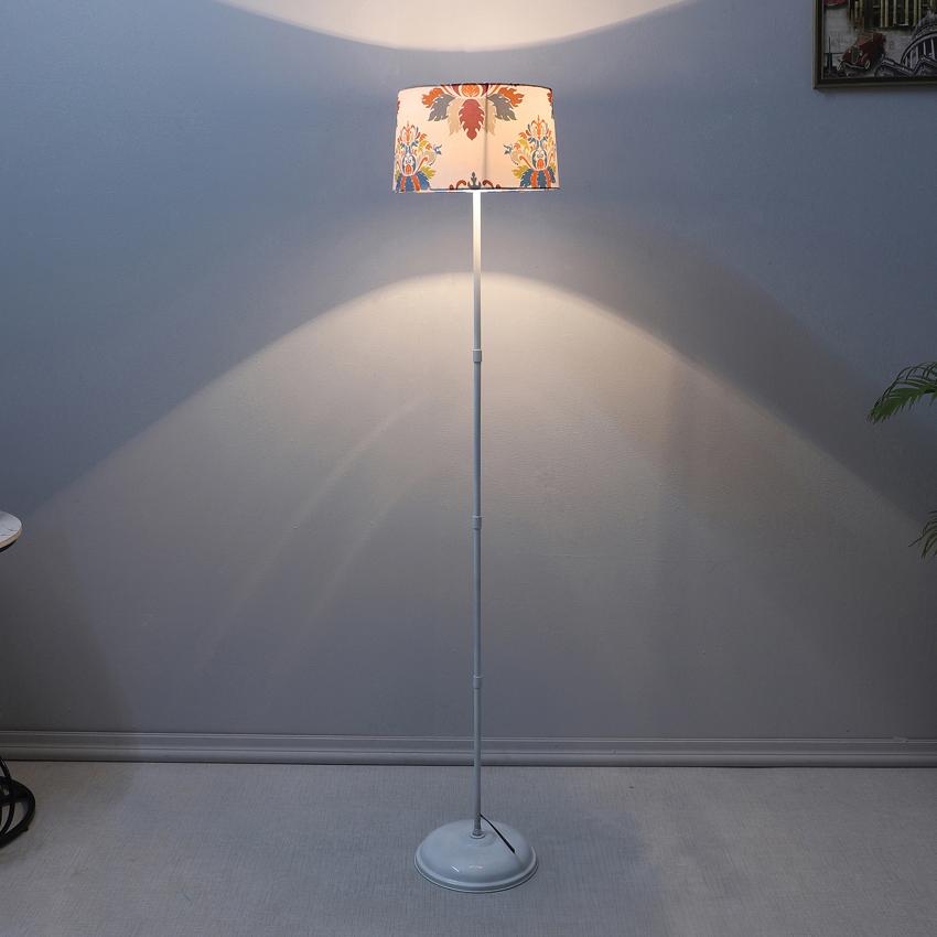 Rustic English Oak Print with Satin Shade Design Metal Base Foldable Floor Lamp | 12 x 57 inches