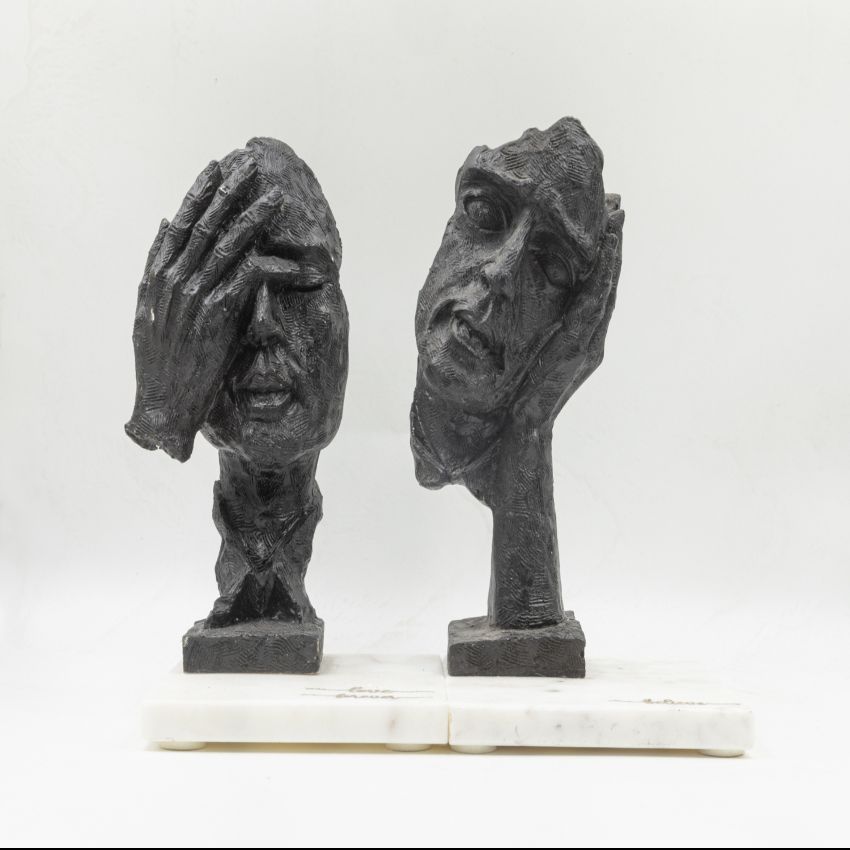 Timeless Charm Face Design Showpiece Believe Love Forever Marble Base | Set of 2 | 4 x 4 x 8 inches