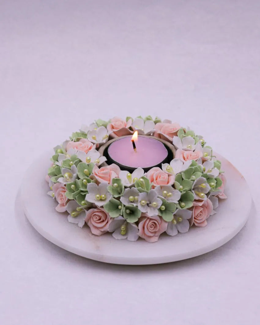 Peach Floral Tea Light Stand