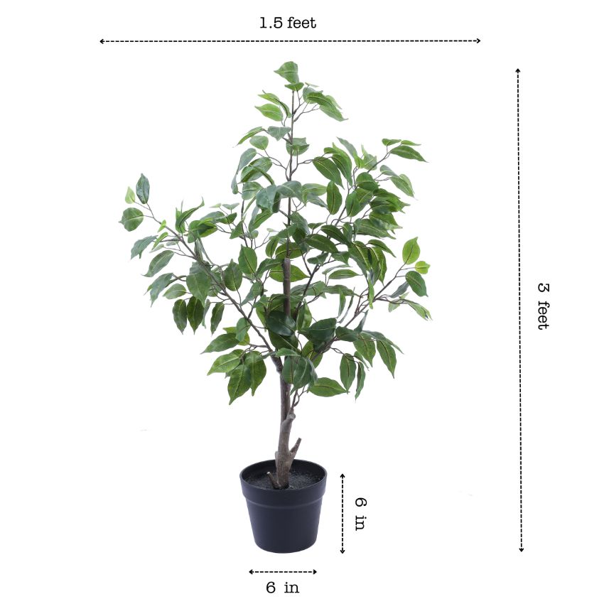 Elegant Green Artificial Ficus Plant in Black Pot