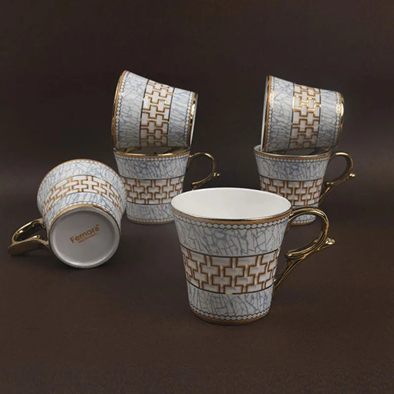 Fine Bone China Blue Craze Pattern on Golden Tea Cups | Set of 6 | 160ML Default Title