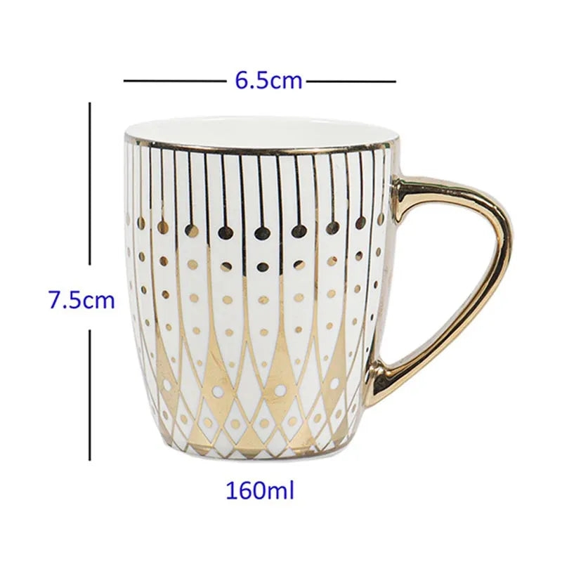 Gold Modern Pattern Fine Bone China Golden Tea Cups | Set of 6 | 160ML Default Title