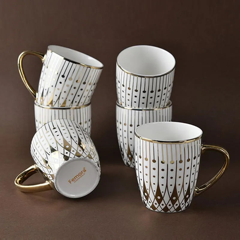 Gold Modern Pattern Fine Bone China Golden Tea Cups | Set of 6 | 160ML Default Title