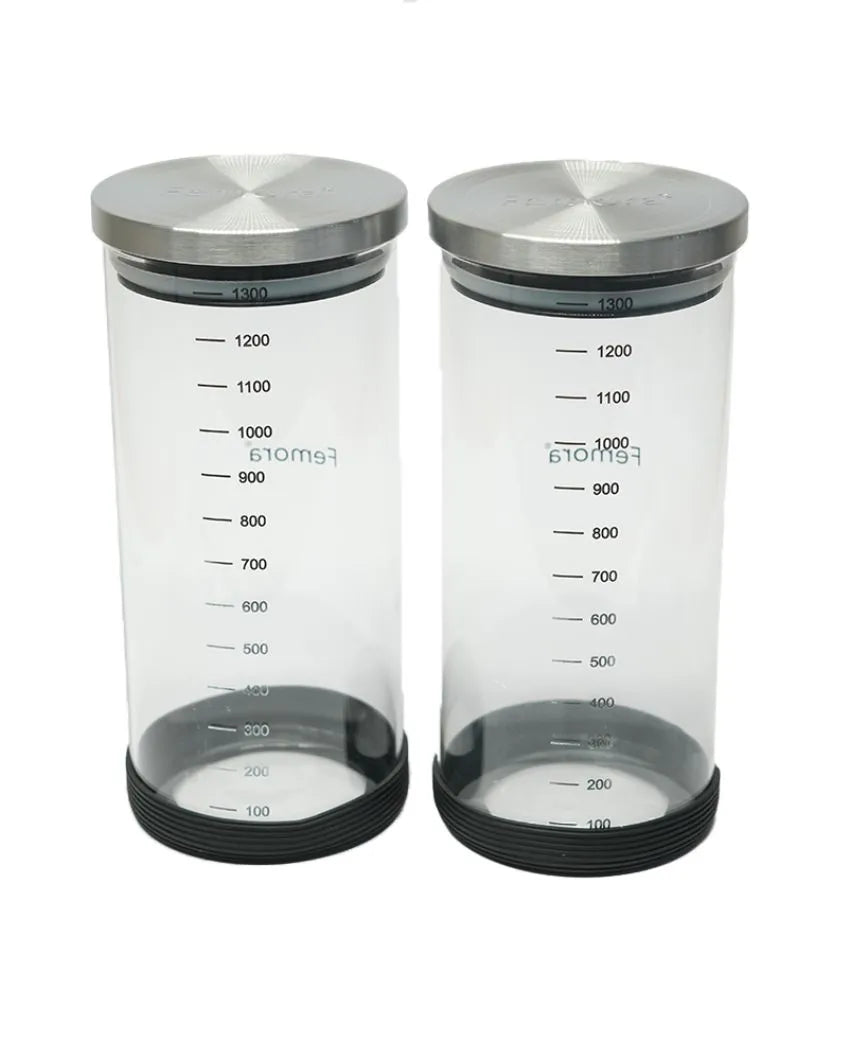Versely Round Borosilicate Glass Jar for Kitchen Storage Containers with SS Lid | 1300ml Set Of 2