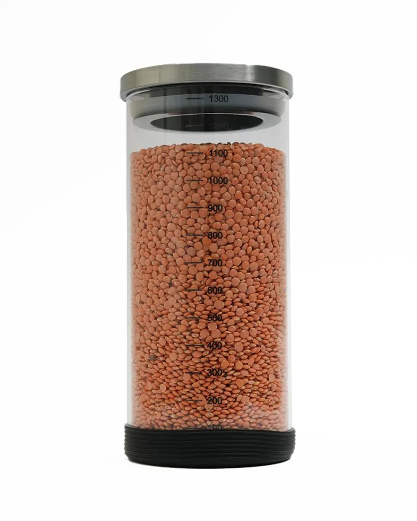 Versely Round Borosilicate Glass Jar for Kitchen Storage Containers with SS Lid | 1300ml Set Of 2