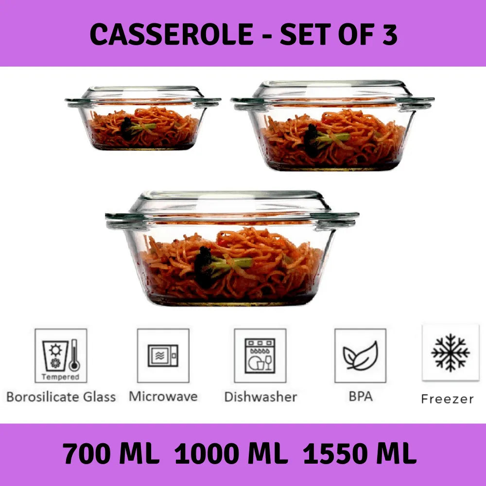 Modular Design Microwave Safe Casseroles |Set of 4 | 0.7L, 1L, 1.5L & 2L