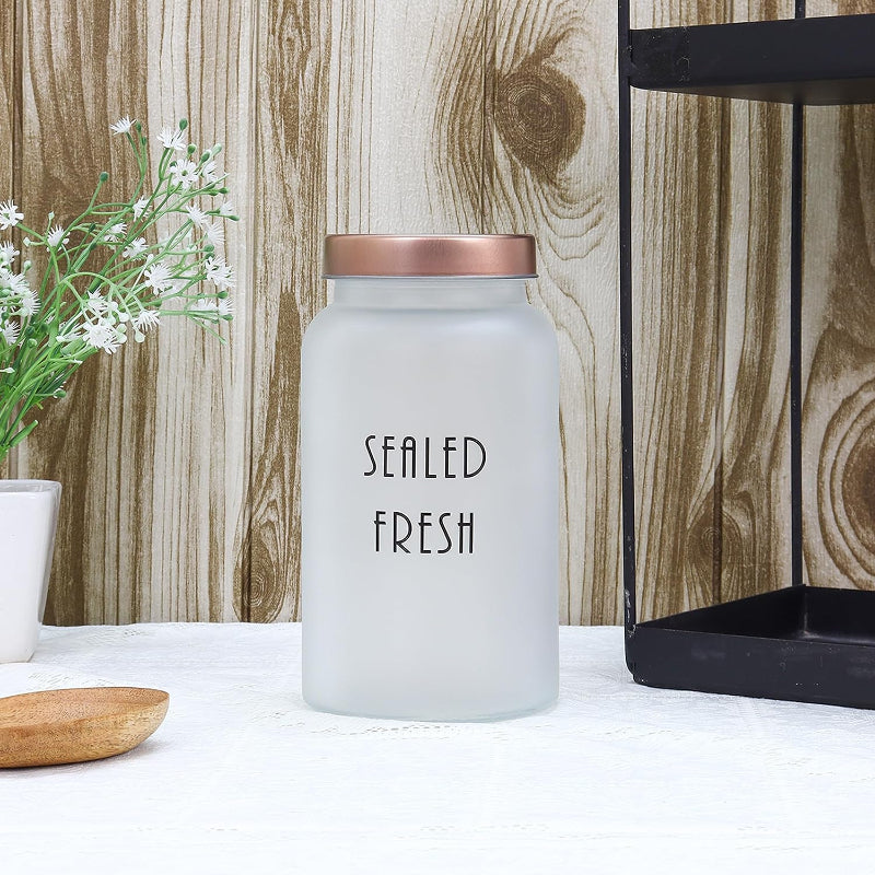 Frosted Glass Storage Jar With Gold Lid 1.5 Ltr Dusaan