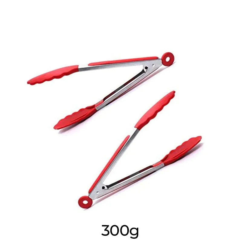 Red Silicone Food Tongs with Grip Handle | 12 inch | Set of 2