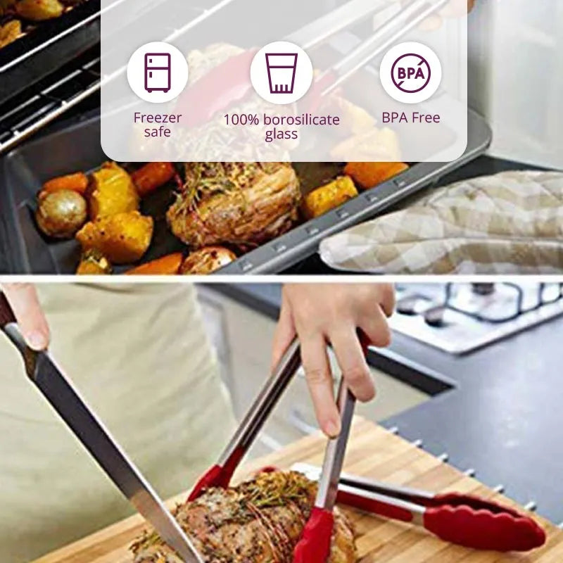 Red Silicone Food Tongs with Grip Handle | 12 inch | Set of 2
