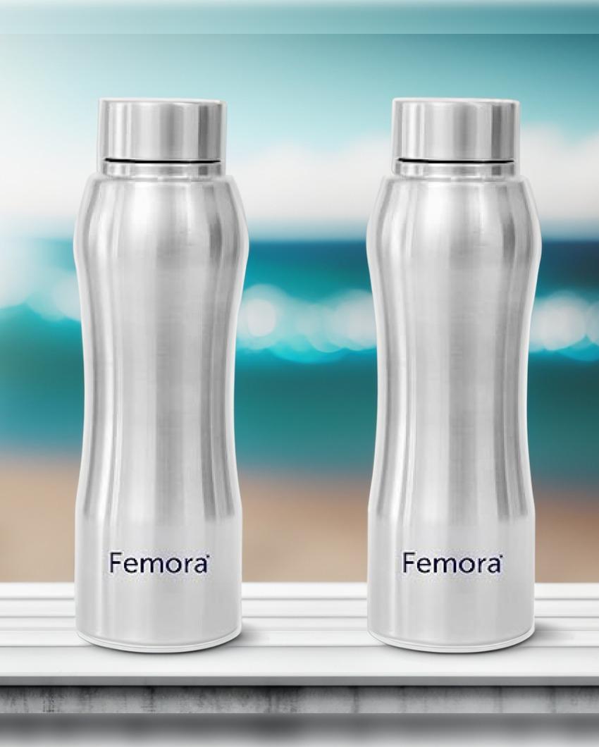 Stainless Steel Water Bottle With Steel Cap | 750 Ml Set of 2