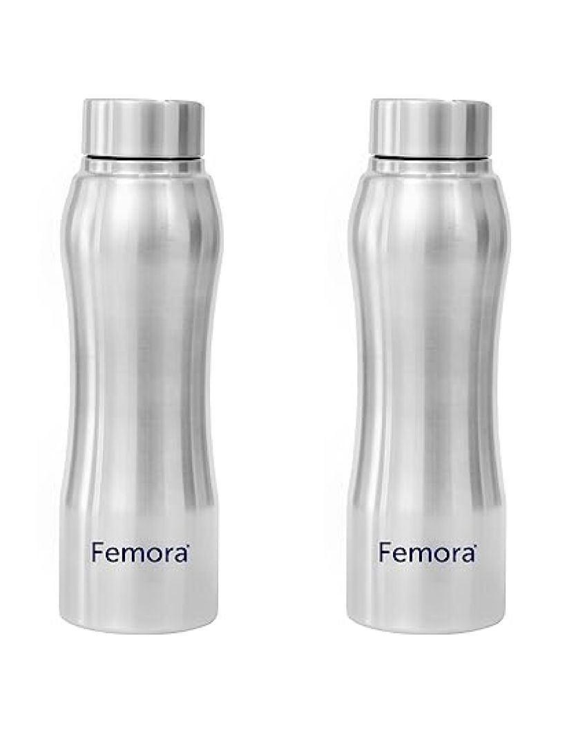Stainless Steel Water Bottle With Steel Cap | 750 Ml Set of 2