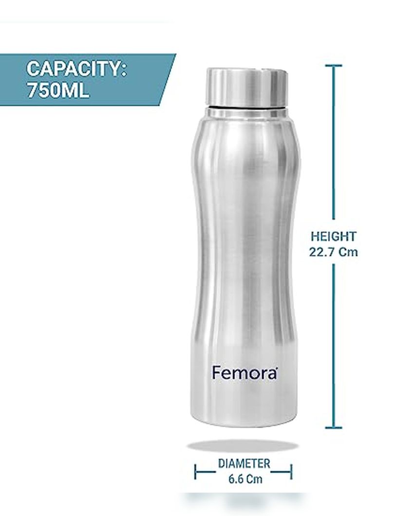Stainless Steel Water Bottle With Steel Cap | 750 Ml Set of 2