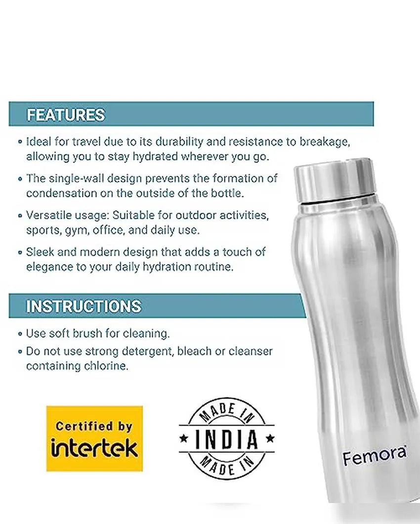 Stainless Steel Water Bottle With Steel Cap | 750 Ml Set of 2