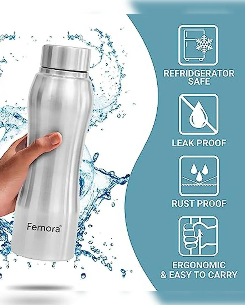 Stainless Steel Water Bottle With Steel Cap | 750 Ml Set of 2