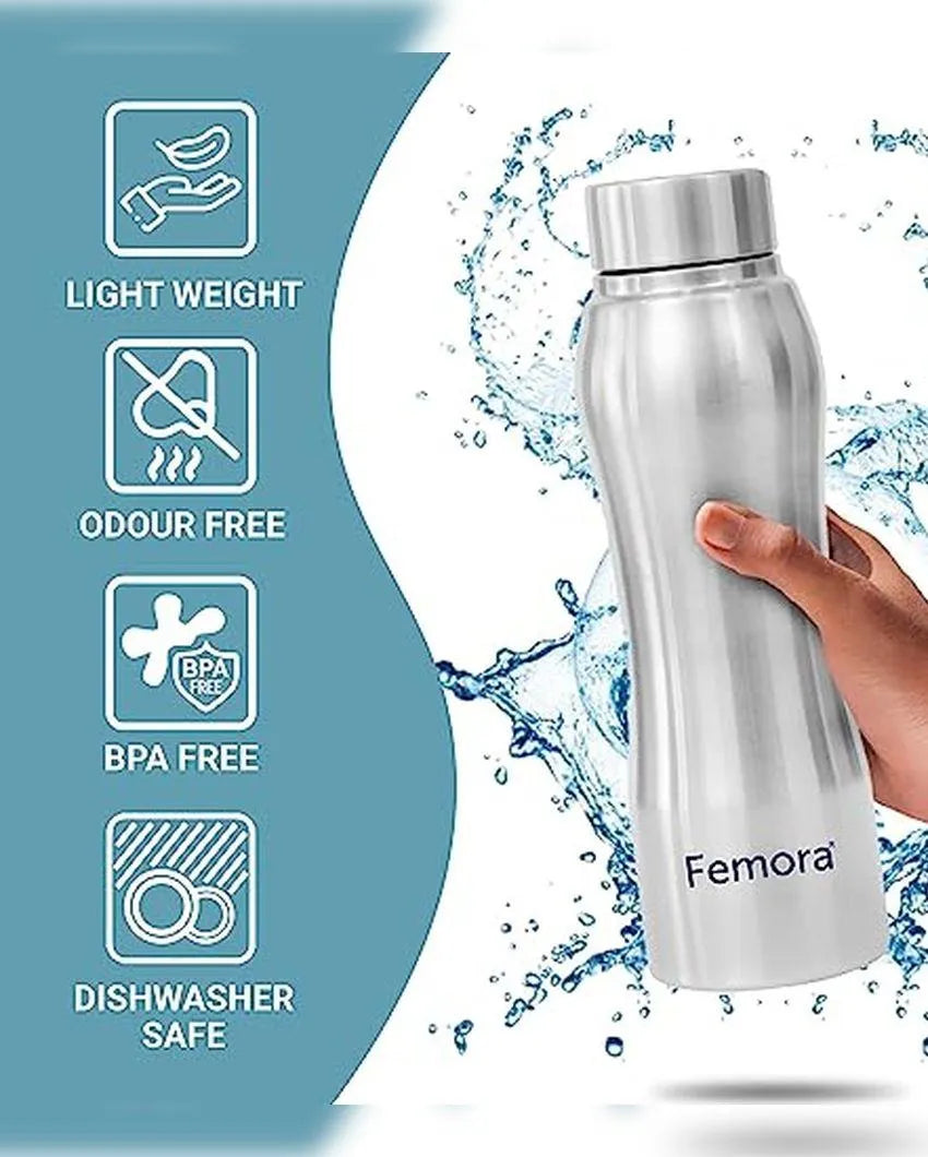 Stainless Steel Water Bottle With Steel Cap | 750 Ml Set of 2
