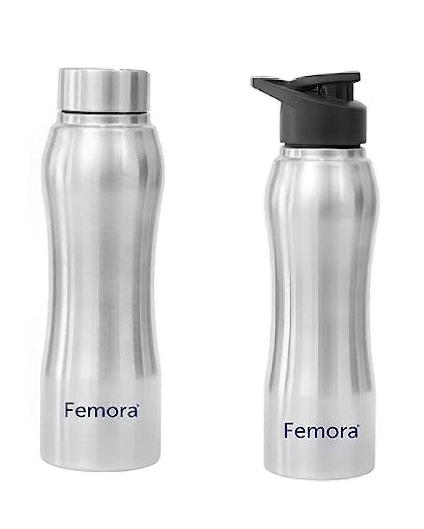 Majestic Stainless Steel Water Bottles With Steel Cap & Sipper Cap | 750 Ml Set of 2