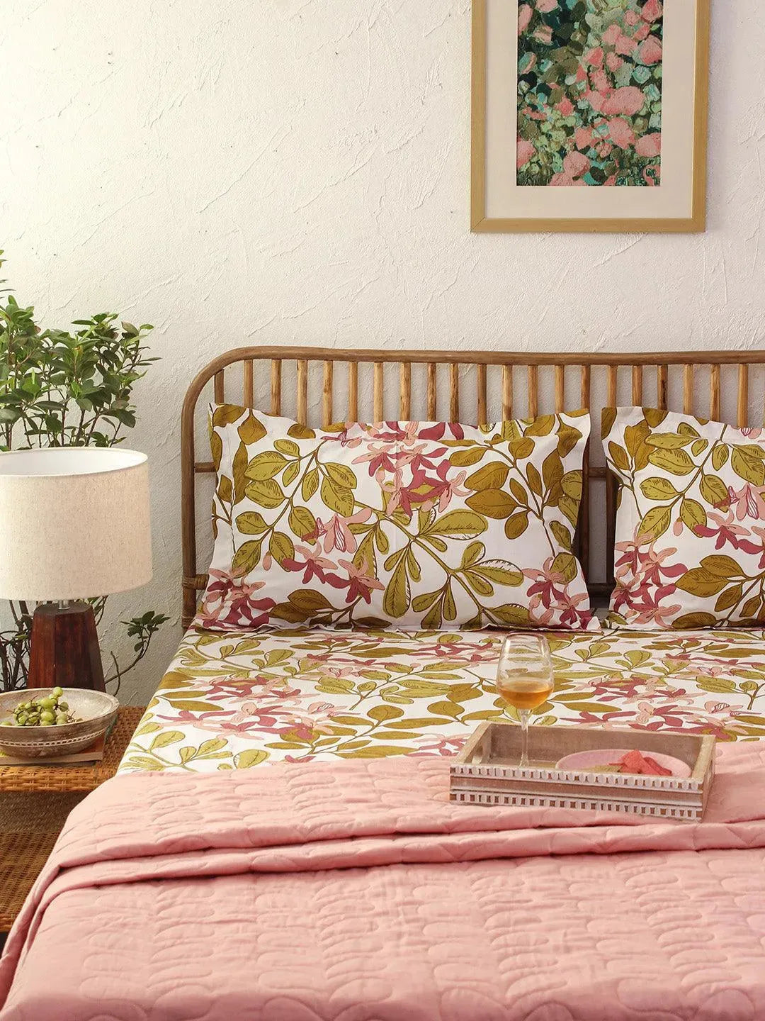 Pink Moringa | Double Fitted Bed Sheet & 2 Pillow Covers