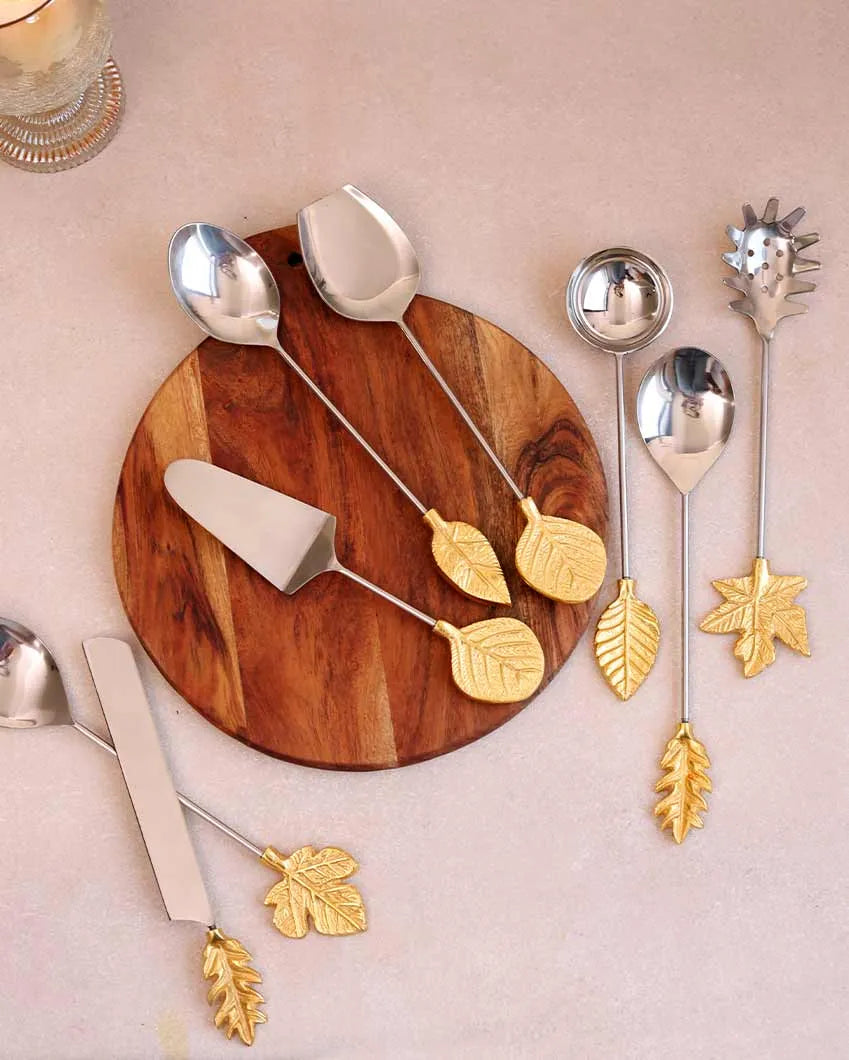 Gold Leaf & Silver Steel Servers | Set of 8