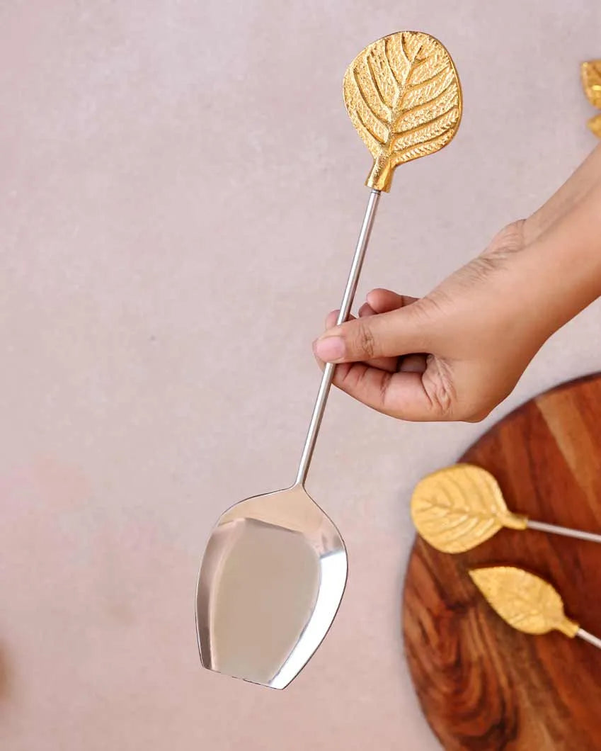 Gold Leaf & Silver Steel Servers | Set of 8