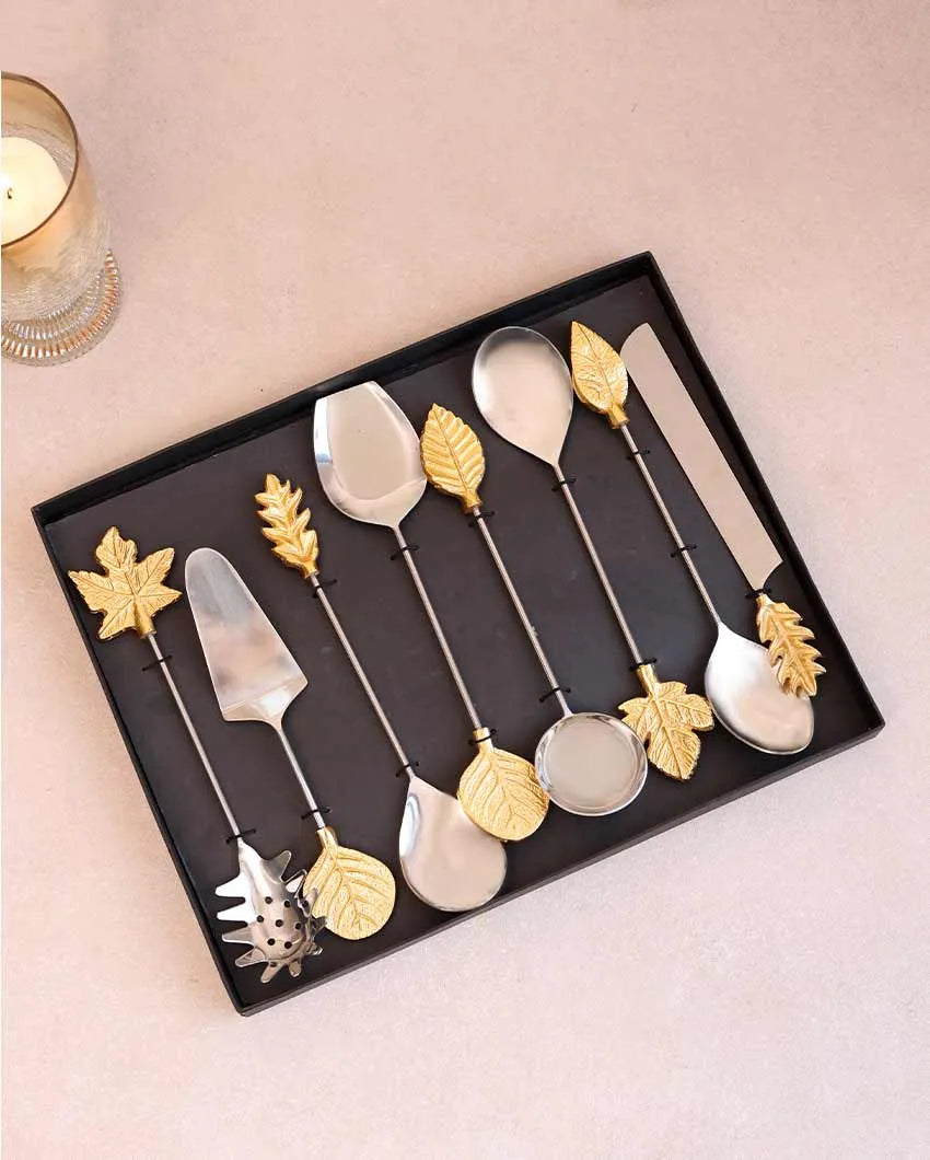 Gold Leaf & Silver Steel Servers | Set of 8