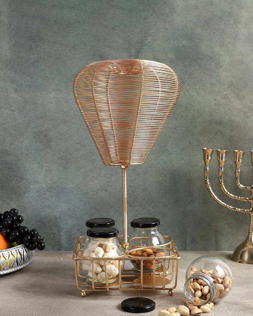 Golden Hot Air Balloon Platter with Jars | 5 Pieces