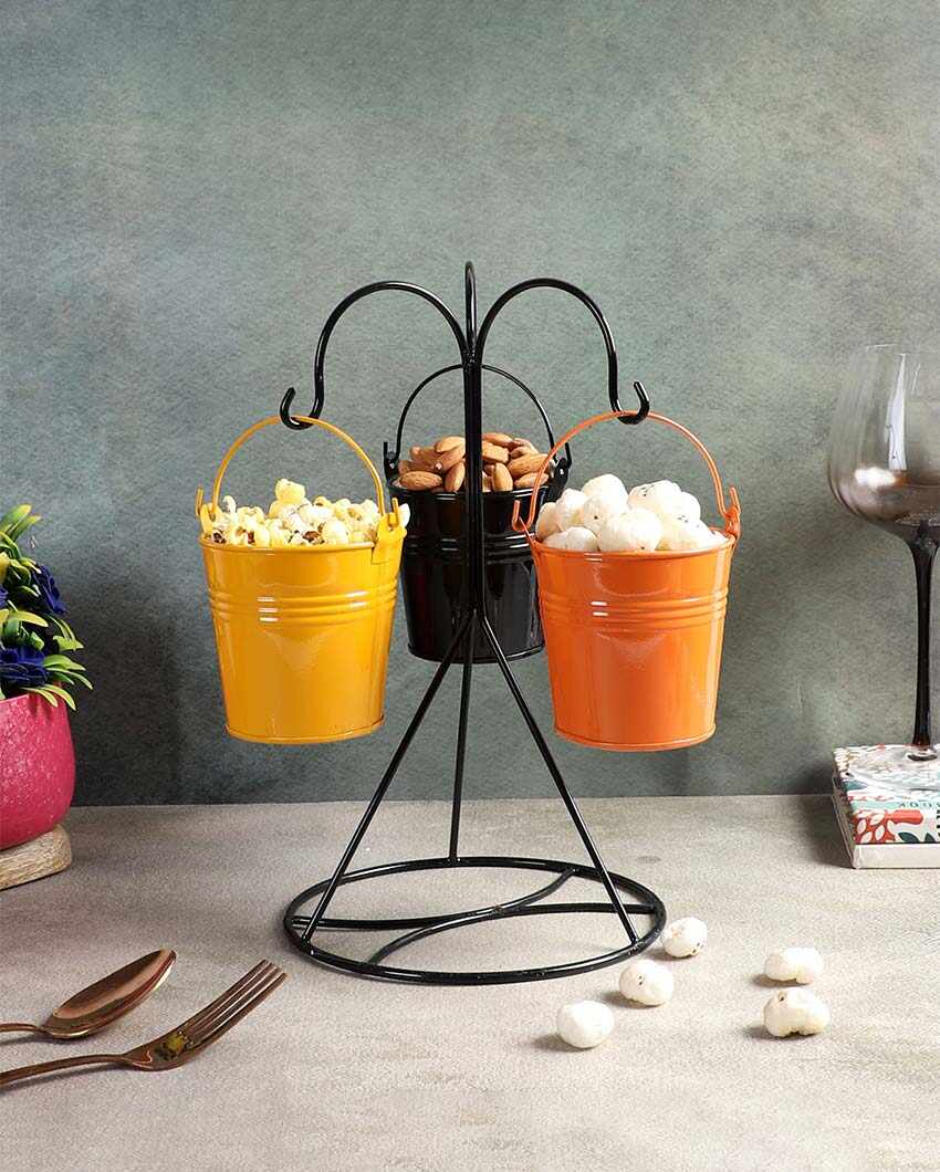 Unique Hanging Bucket Platters with Stand | 4 Pieces