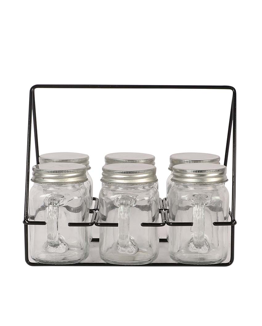 Mason Jars Glasses with Black Stand | 7 Pieces