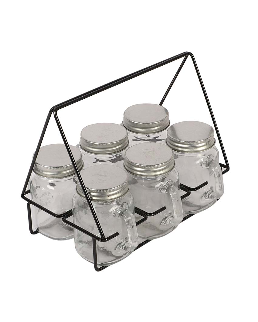 Mason Jars Glasses with Black Stand | 7 Pieces