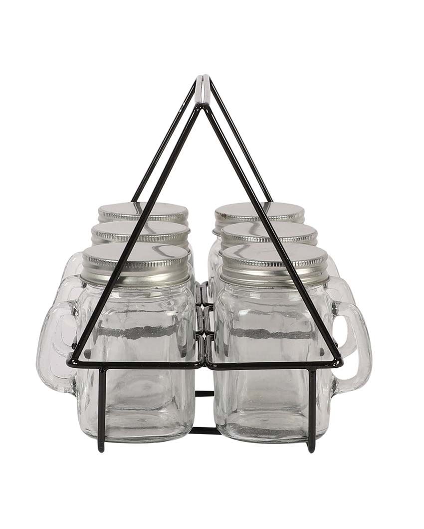 Mason Jars Glasses with Black Stand | 7 Pieces