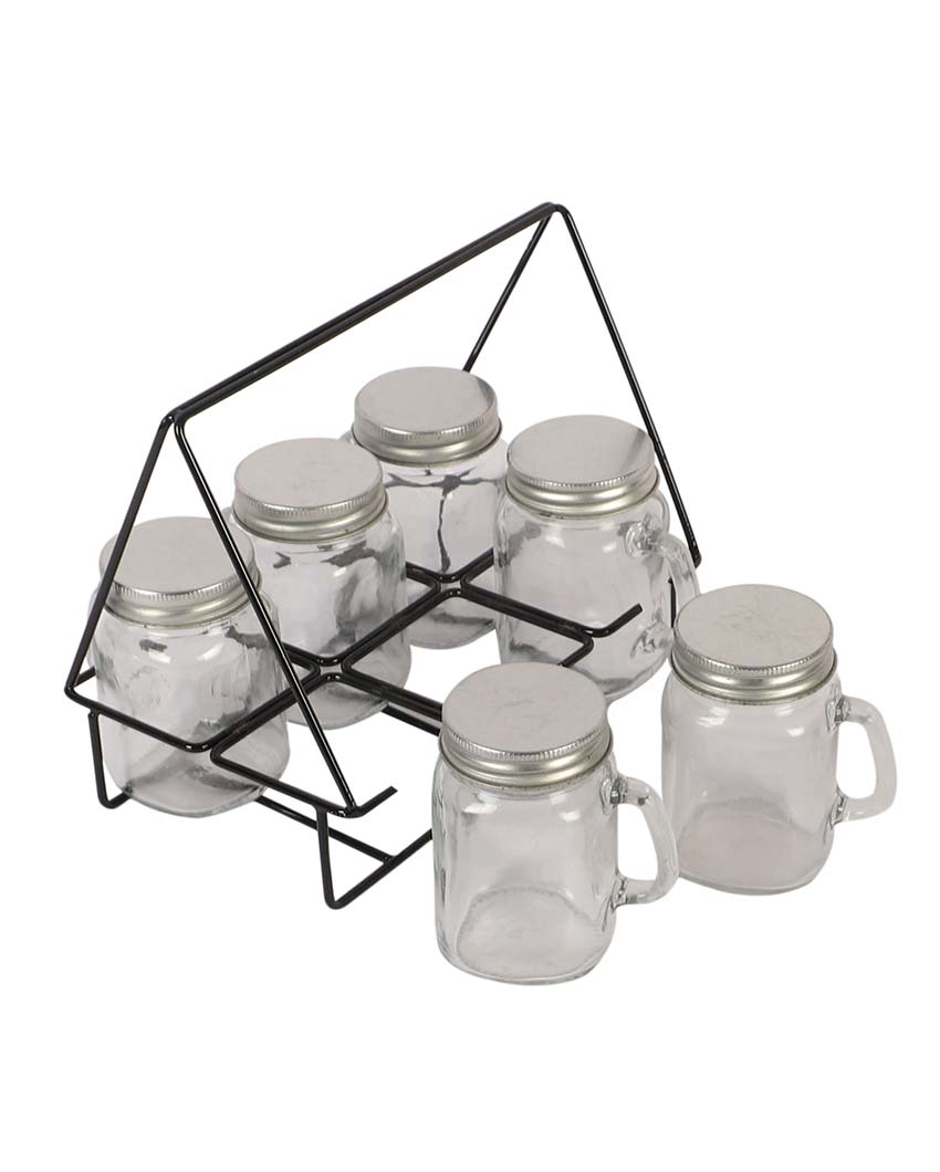 Mason Jars Glasses with Black Stand | 7 Pieces