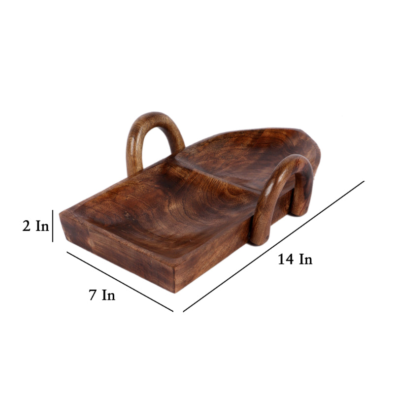 Boat Shape Mangowood Snacks Platter Set | Brown | Set of 9
