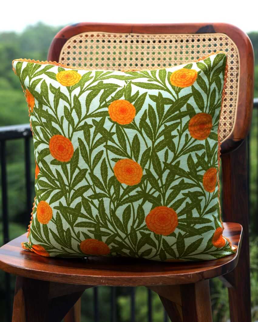 Genda Flowers Cotton Cushion Covers | 16 x 16 inches