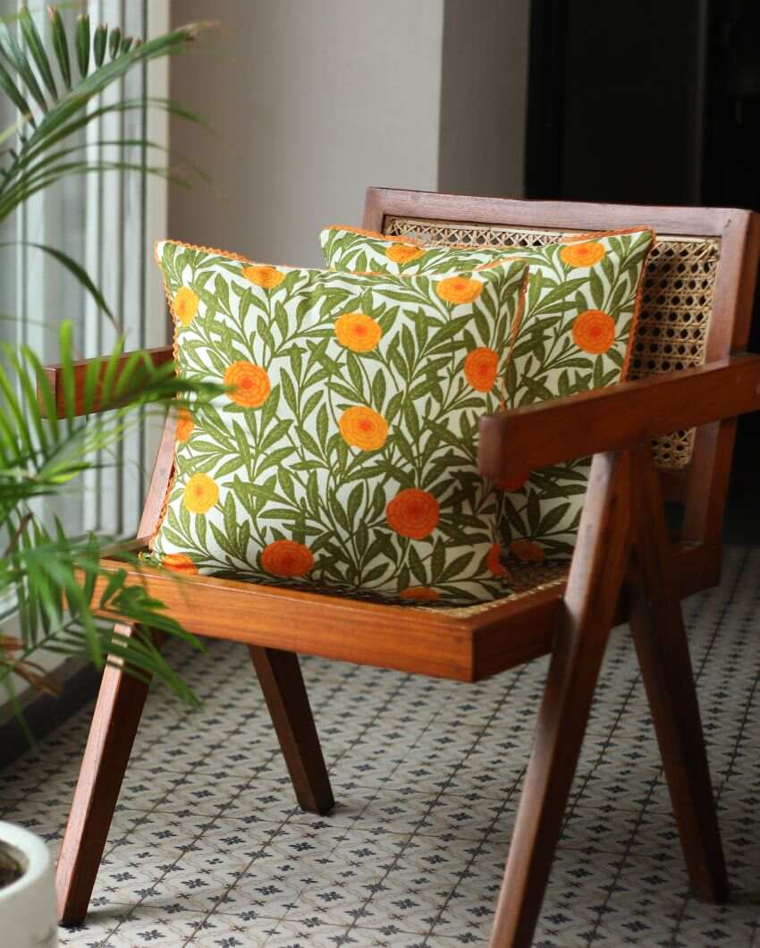 Genda Flowers Cotton Cushion Covers | 16 x 16 inches