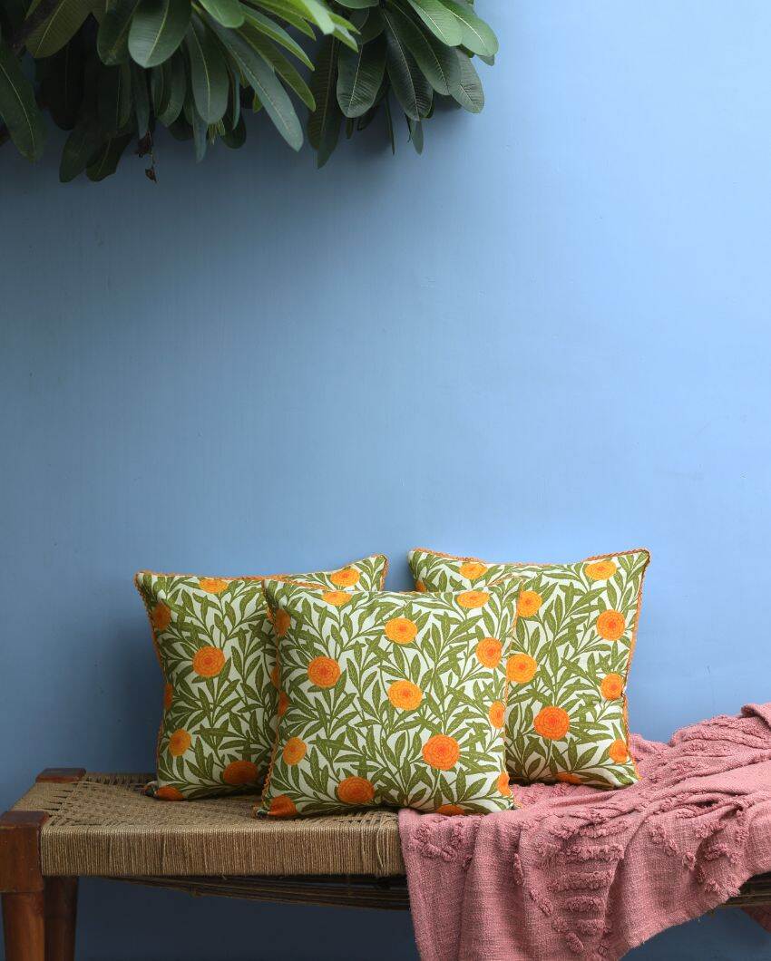 Genda Flowers Cotton Cushion Covers | 16 x 16 inches
