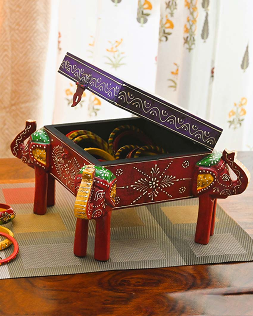 Elephant Wisdom Box Multicolor Wooden Box | 8 x 8 x 6 inches