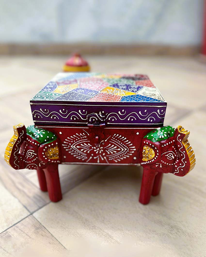Elephant Wisdom Box Multicolor Wooden Box | 8 x 8 x 6 inches