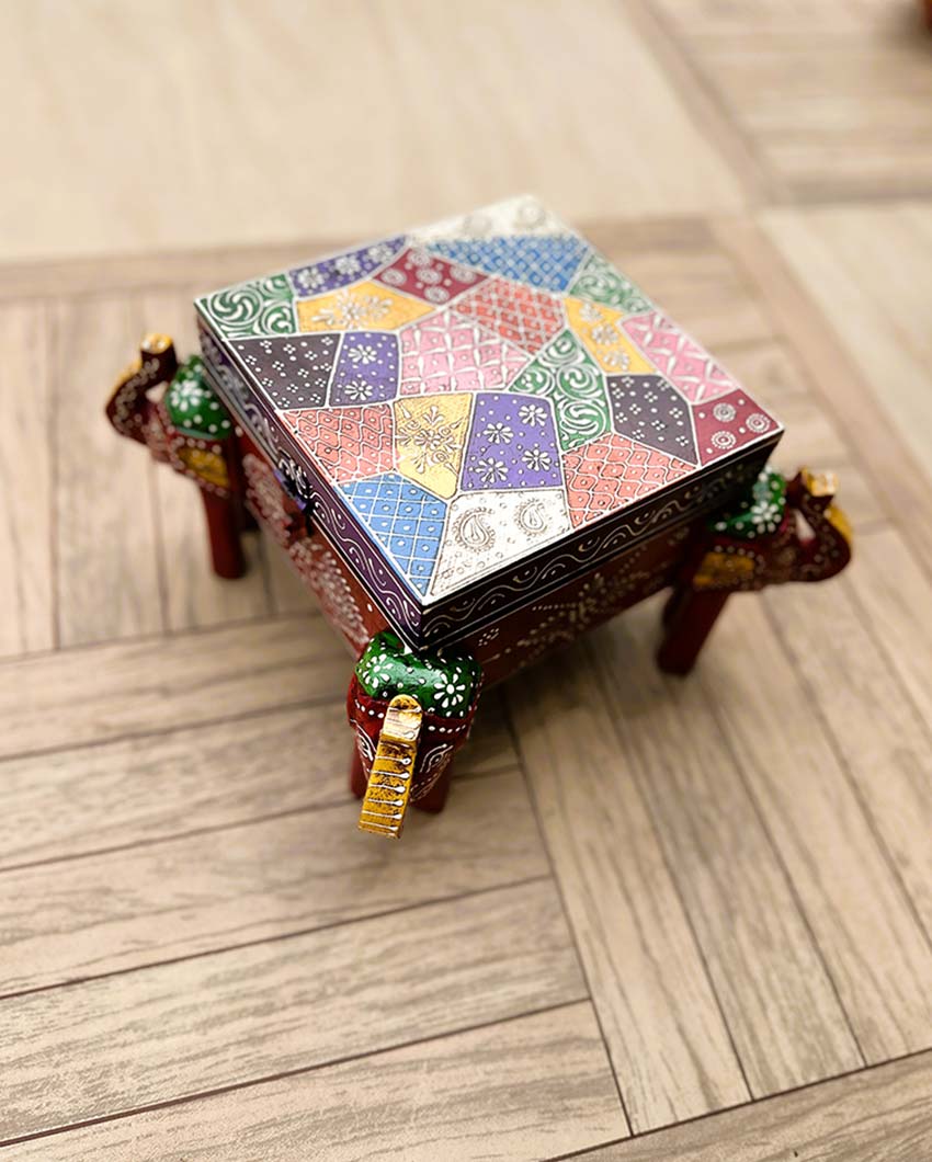 Elephant Wisdom Box Multicolor Wooden Box | 8 x 8 x 6 inches