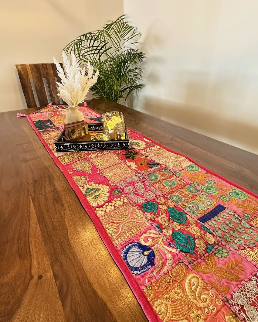 Charming Pink Patchwork Table Runner | 14 x 70 inches