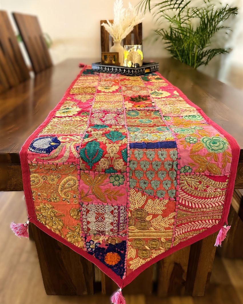Charming Pink Patchwork Table Runner | 14 x 70 inches