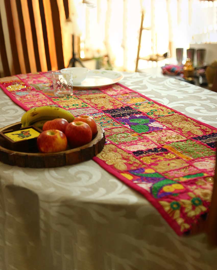 Charming Pink Patchwork Table Runner | 14 x 70 inches