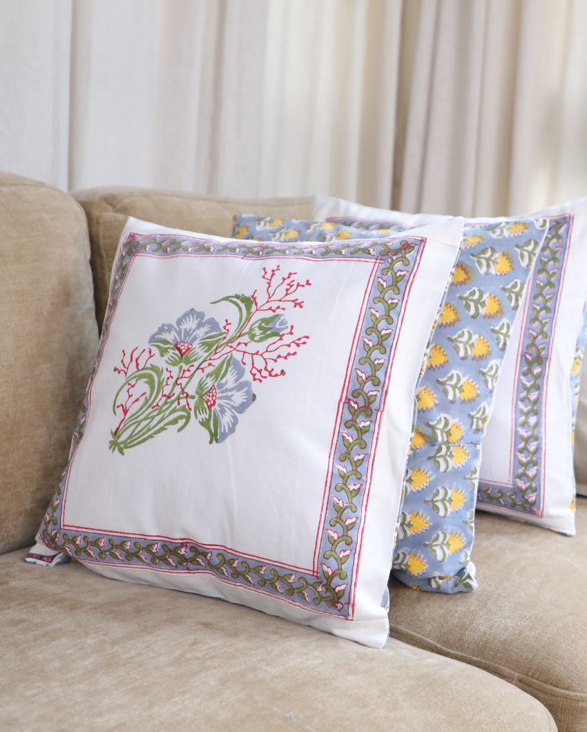 Traditional Hand-Block Printed Cushion Covers | 16 x 16 inches | Set of 5