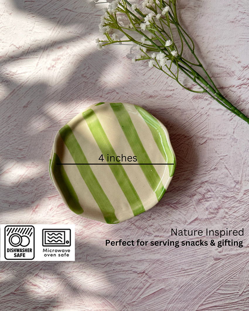 Playful Ceramic Stripe Cookie Plate | 4 x 4 inches